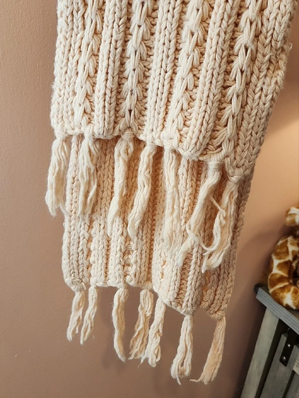 Chunky Light Pink Knit Fringe Scarf